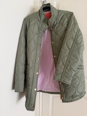 J. Crew Olive Quilted Puffer Coat Medium EUC